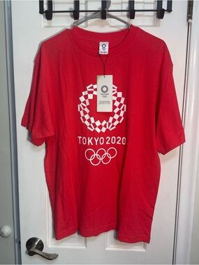 Official Tokyo Olympics 2020 Pinkish Red Graphic Short Sleeve Tee NWT Mens XL